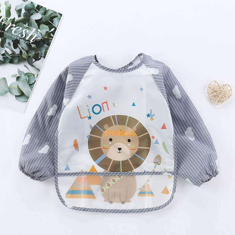 quyunxia New Baby Kids Toddler Long Sleeve Waterproof Art Smock Feeding Bib Apron Pocket