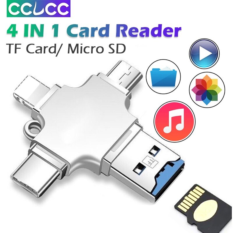 CCLCC 4 In 1 Card Reader compatible USB 3.0/Type C/ Micro sd/ TF Adapter OTG for iPhone 14 13 12 11 pro max Samsung s22+ ultra xiaomi