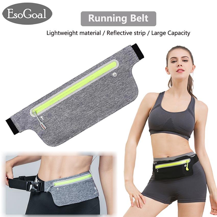 EsoGoal Slim Running Belt Waist Pack, Water Resistant Runners Belt Fanny Pack with Zipper Ultra Light Bounce Free Waist Pouch Fitness Workout Belt Sport Waist Pack Exercise Waist Bag – Suitable for Hi